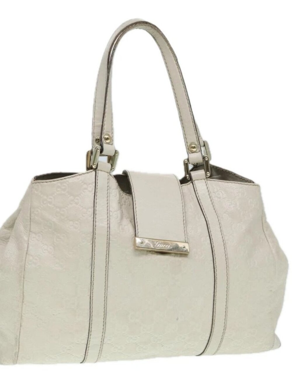 GUCCI GG Canvas Guccissima Hand Bag White Gold 211935 Auth